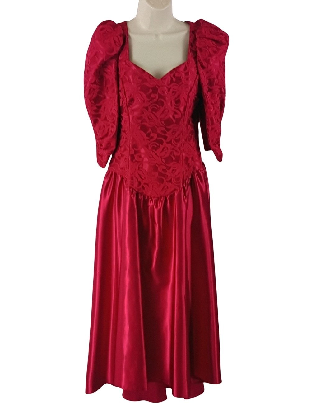 Alfred Angelo Red Vintage-Inspired Satin and Brocade Maxi Dress